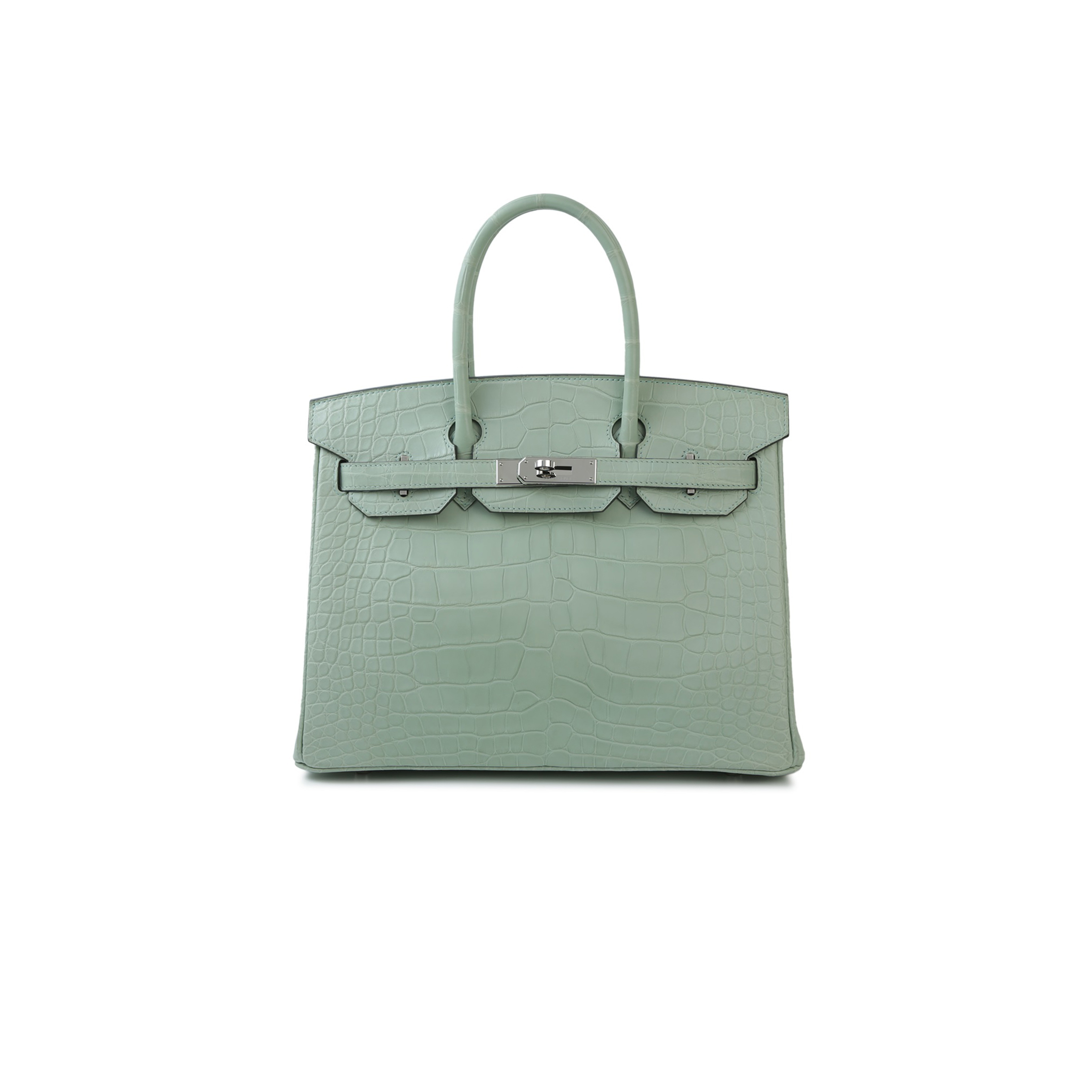 H**mes master birkin 30 crocodile leather mint green silver buckle h041354ck05 (30*22*15cm)